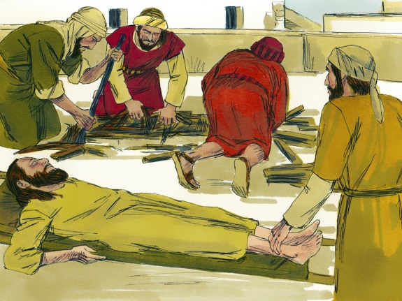 A Man with Palsy Lowered through the Roof